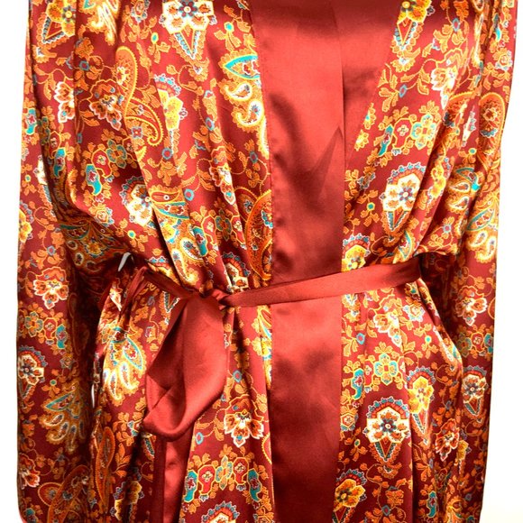 Vintage Cacique Lingerie Satin Polyester Paisley Print Robe Sz M - Picture 7 of 16